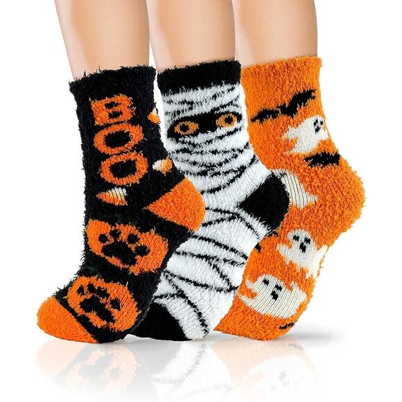 Unbranded Accessories - Halloween Fuzzy Socks Women Girls 3 Pack Buttery Soft 72 Needle Cozy Slippers